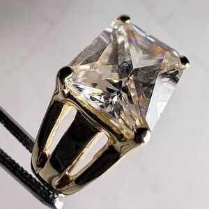 Cubic Zirconia Radiant Cut Gold Tone Ring
